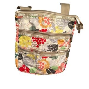 LeSportsac 3 Zip Crossbody bright Floral Nylon Swingpack